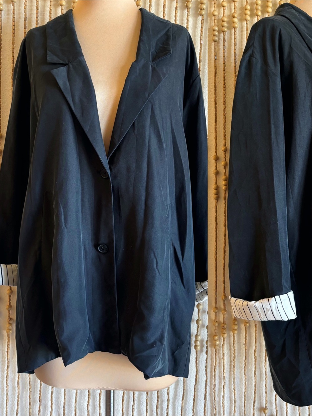 Monki Black Oversized Blazer Striped Cuff Oversized Chic Contemporary Jacket Sm